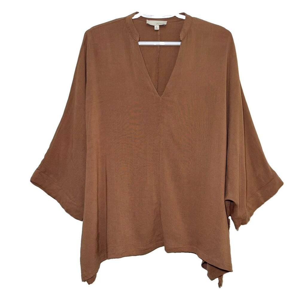 PINCH Top Womens M Brown Dolman Batwing V Neck Oversized Stretch Boho Blouse